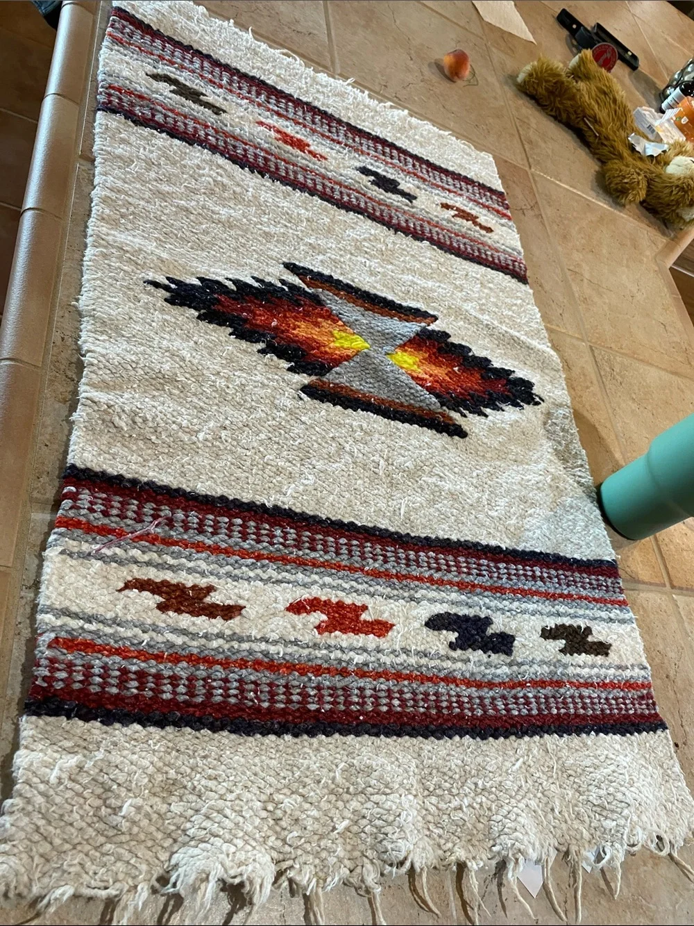 Handwoven Southwestern Cream Area Rug with Sunset Diamond Motif